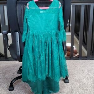 Long green lace dress for Easter, wedding,  flower